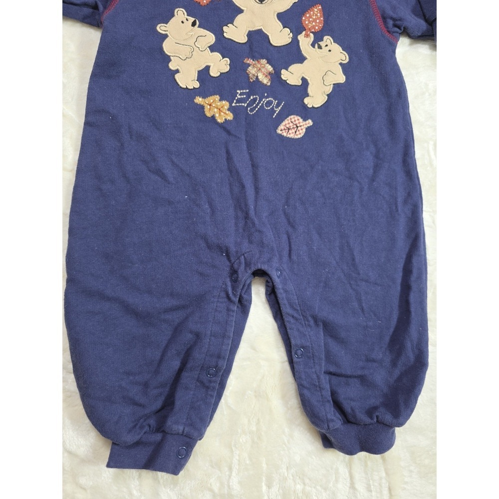 Vintage 90s Class Club Baby Romper Bears Nature Navy Red Unisex 6/9M - Picture 4 of 7